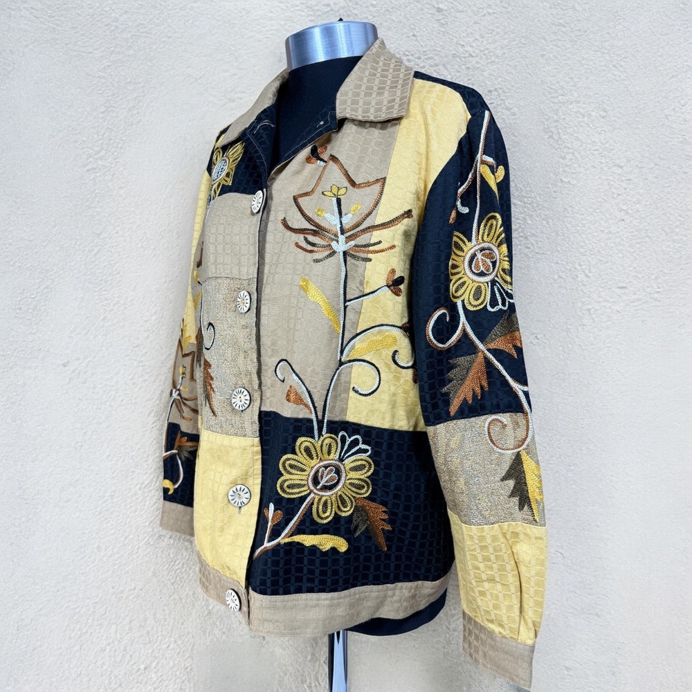 Indigo Moon Embroidered Sunflower Patchwork Jacke… - image 3